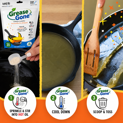 Grease Gone Super Fry Cooking Oil Solidifier, As Seen on Shark Tank, Solidifies 24 Cups of Oil - Plant-Based Powder,